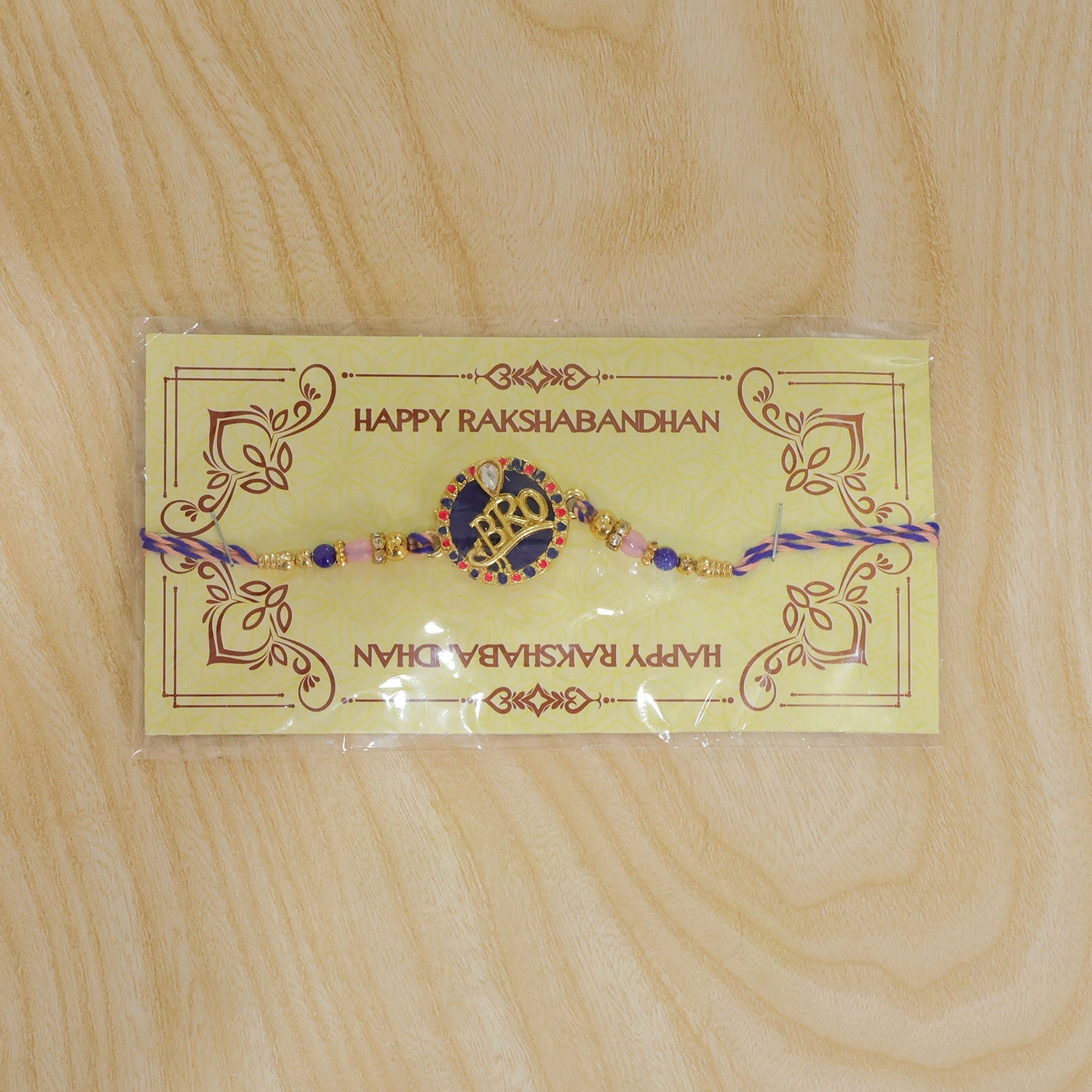 Bro Text Round Stone Studded Premium Designer Rakhi for Brother