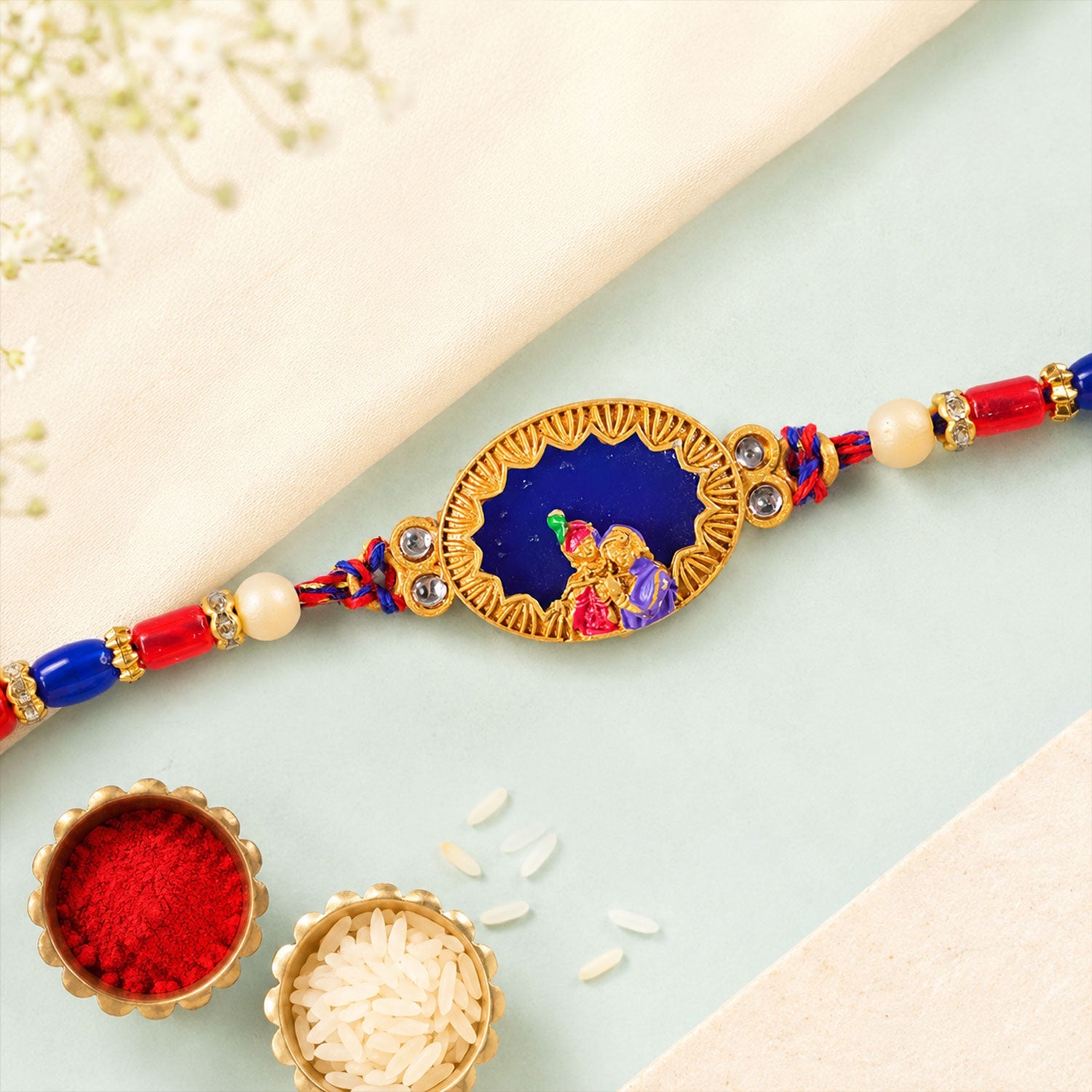 Rakha Krishna Charm Traditional Beaded Designer Rakhi for Brother