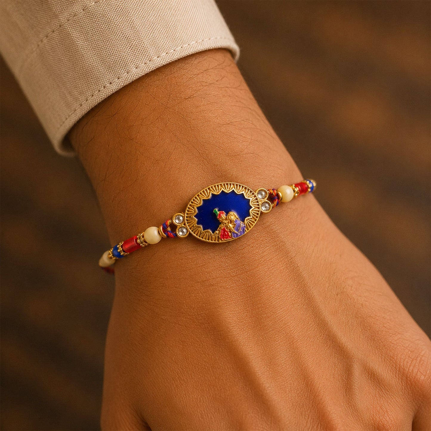 Rakha Krishna Charm Traditional Beaded Designer Rakhi for Brother