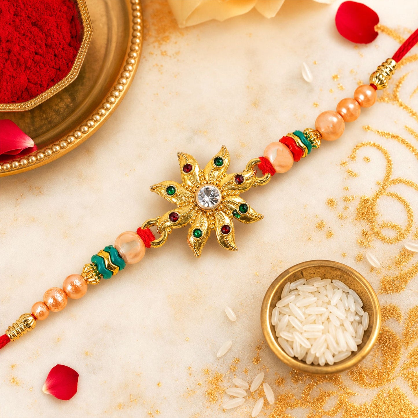 Floral Star Motif Stone Studded Premium Designer Rakhi for Brother