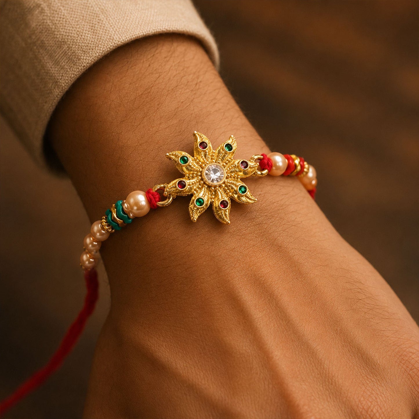 Floral Star Motif Stone Studded Premium Designer Rakhi for Brother