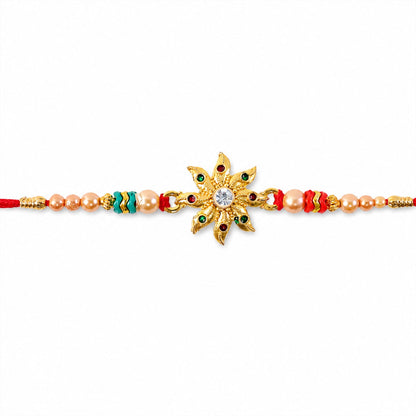 Floral Star Motif Stone Studded Premium Designer Rakhi for Brother