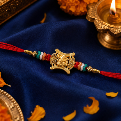 Ganesh Motif Traditional Premium Beaded Designer Rakhi for Brother