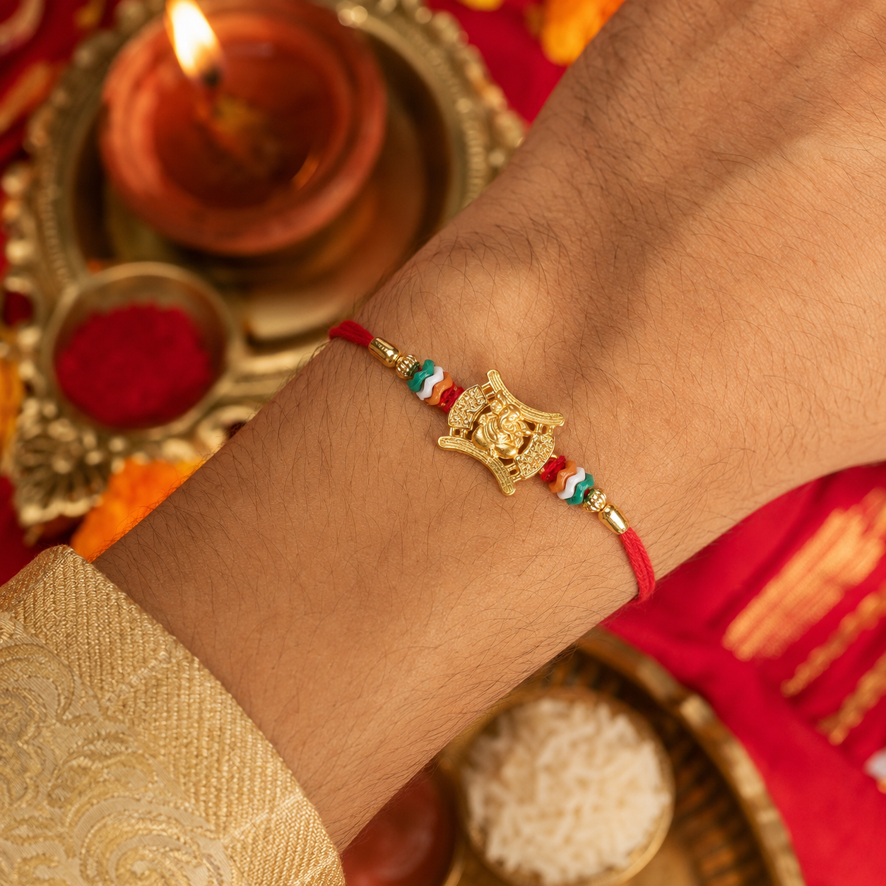 Ganesh Motif Traditional Premium Beaded Designer Rakhi for Brother