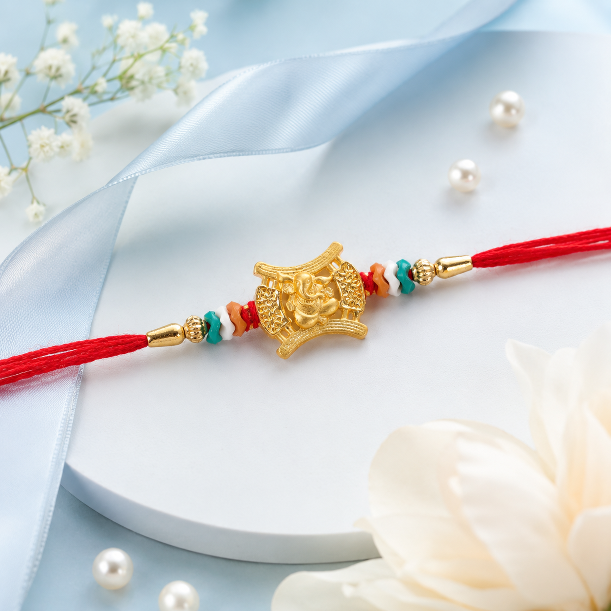 Ganesh Motif Traditional Premium Beaded Designer Rakhi for Brother