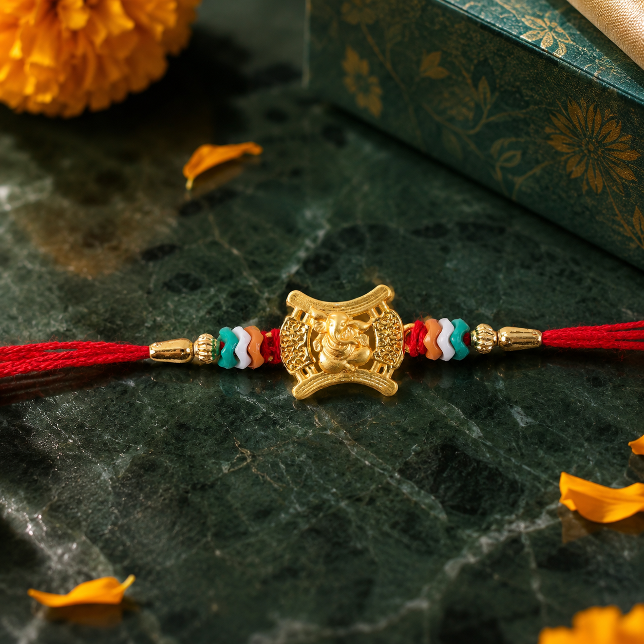 Ganesh Motif Traditional Premium Beaded Designer Rakhi for Brother