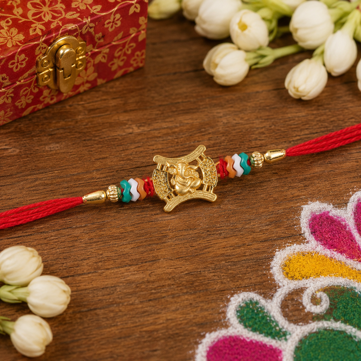 Ganesh Motif Traditional Premium Beaded Designer Rakhi for Brother