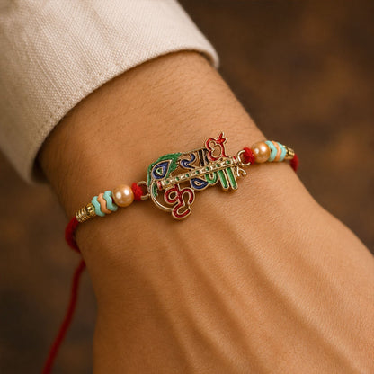 Radha Krishna Text Decorative Premium Beaded Designer Rakhi for Brother