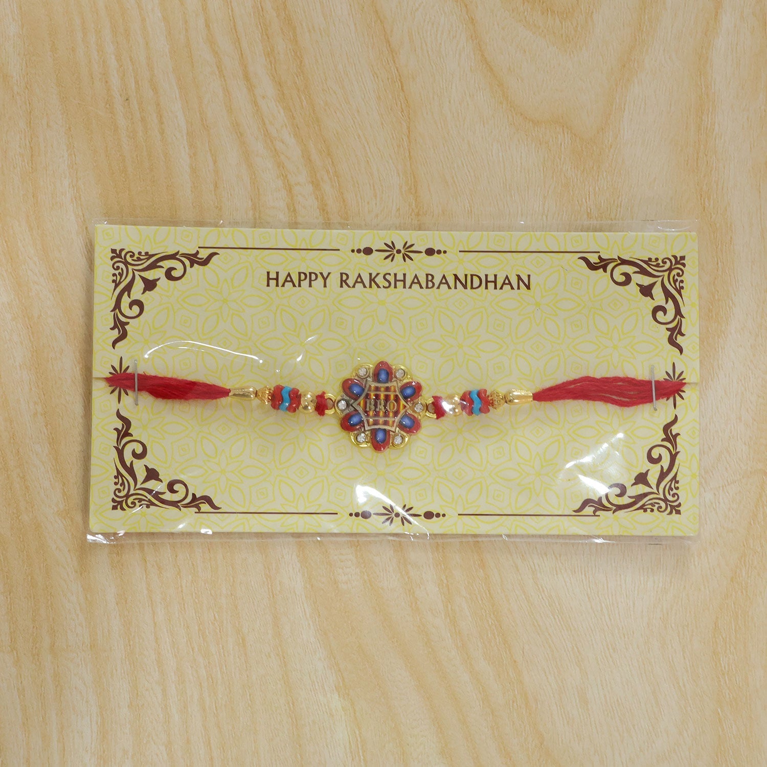 Bro Text Floral Stone Studded Premium Designer Rakhi for Brother