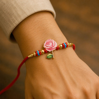 Rose Flower Charm Traditional Beaded Designer Rakhi for Brother