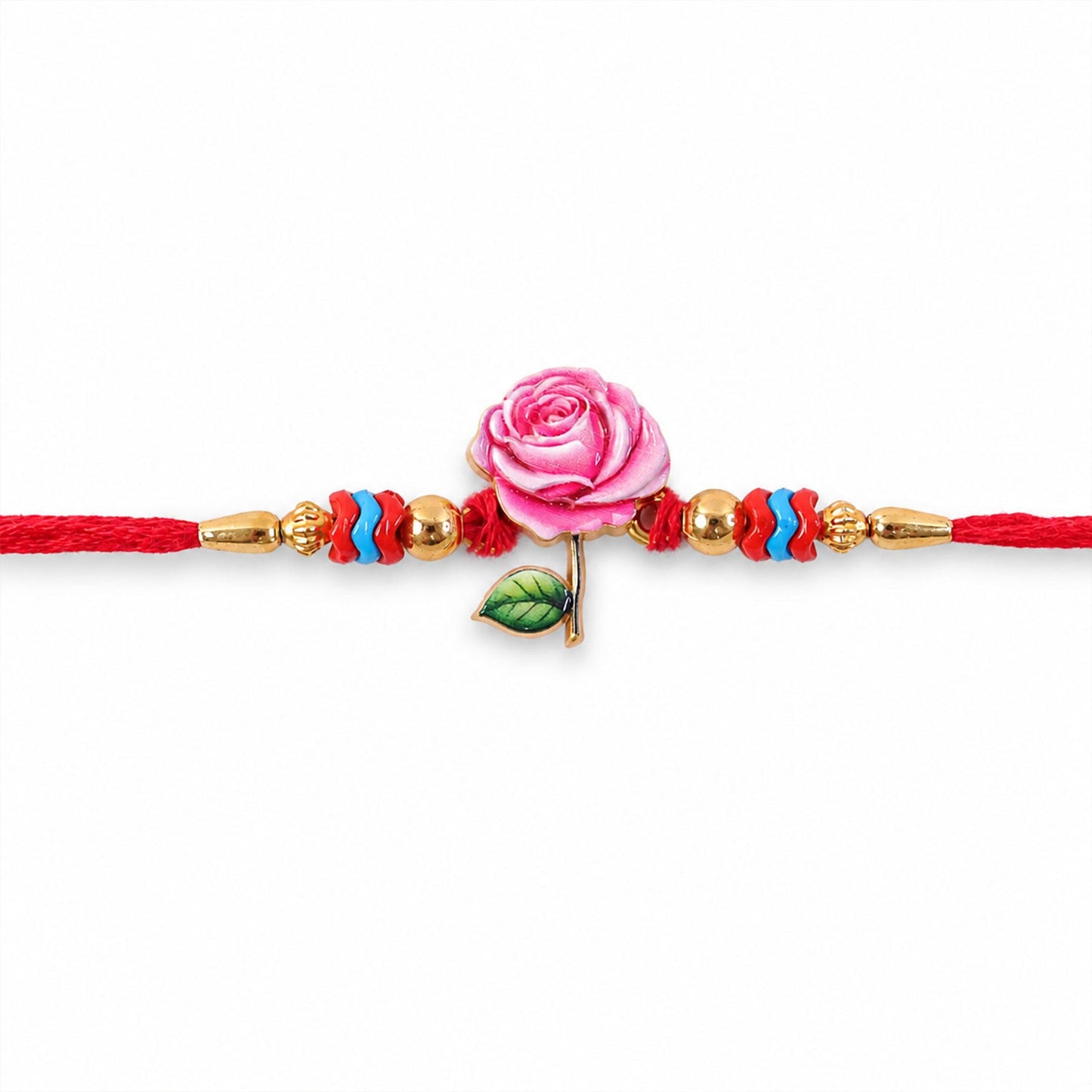 Rose Flower Charm Traditional Beaded Designer Rakhi for Brother