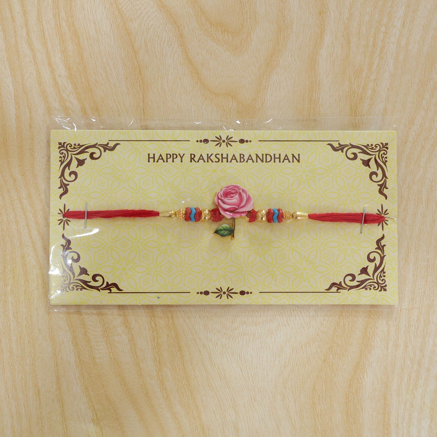 Rose Flower Charm Traditional Beaded Designer Rakhi for Brother