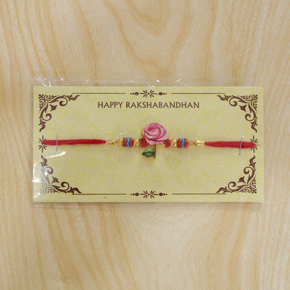 Rose Flower Charm Traditional Beaded Designer Rakhi for Brother