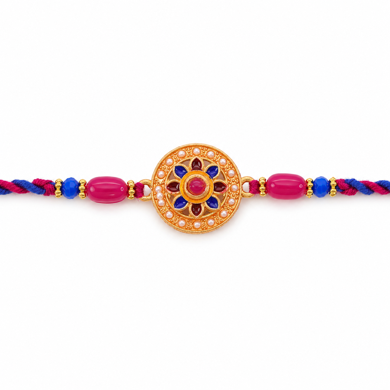Round Floral Stone Studded Premium Designer Rakhi for Brother