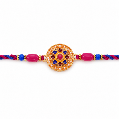 Round Floral Stone Studded Premium Designer Rakhi for Brother