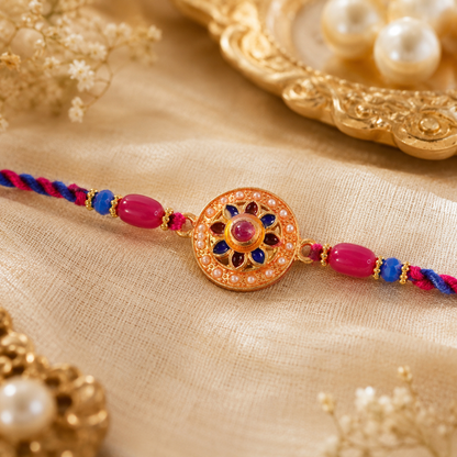 Round Floral Stone Studded Premium Designer Rakhi for Brother