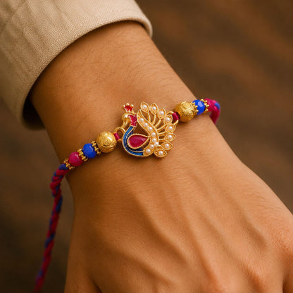Peacock Paisley Stone Studded Premium Designer Rakhi for Brother