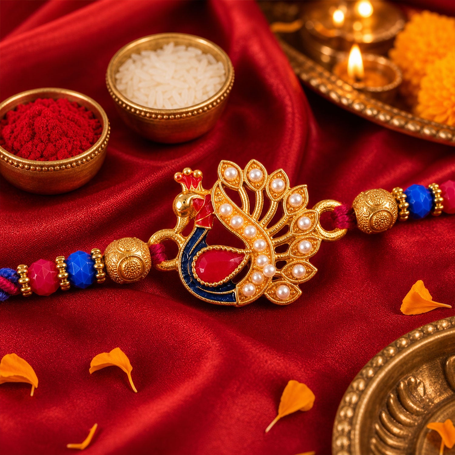 Peacock Paisley Stone Studded Premium Designer Rakhi for Brother