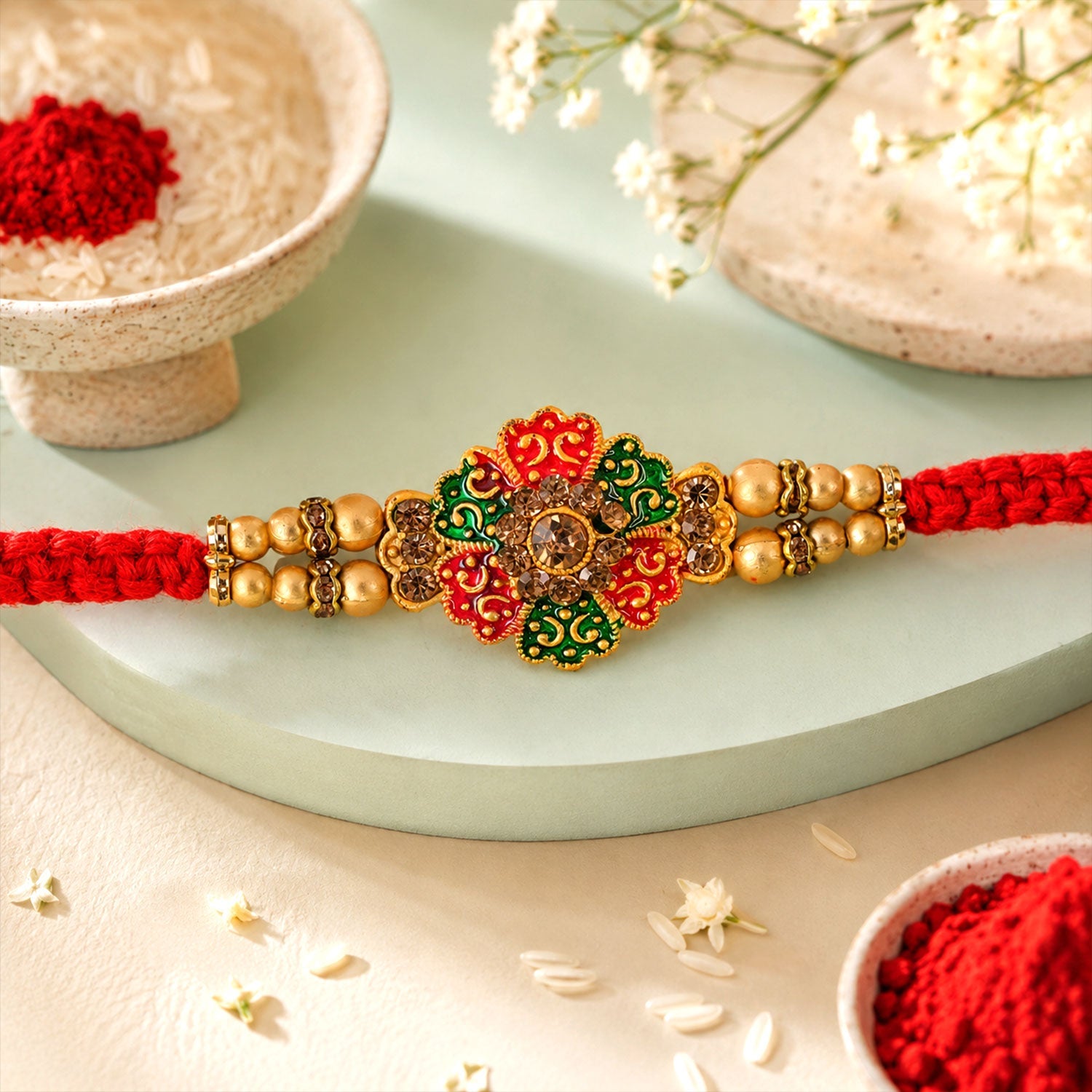 Floral Motif Traditional Beaded Designer Rakhi for Brother