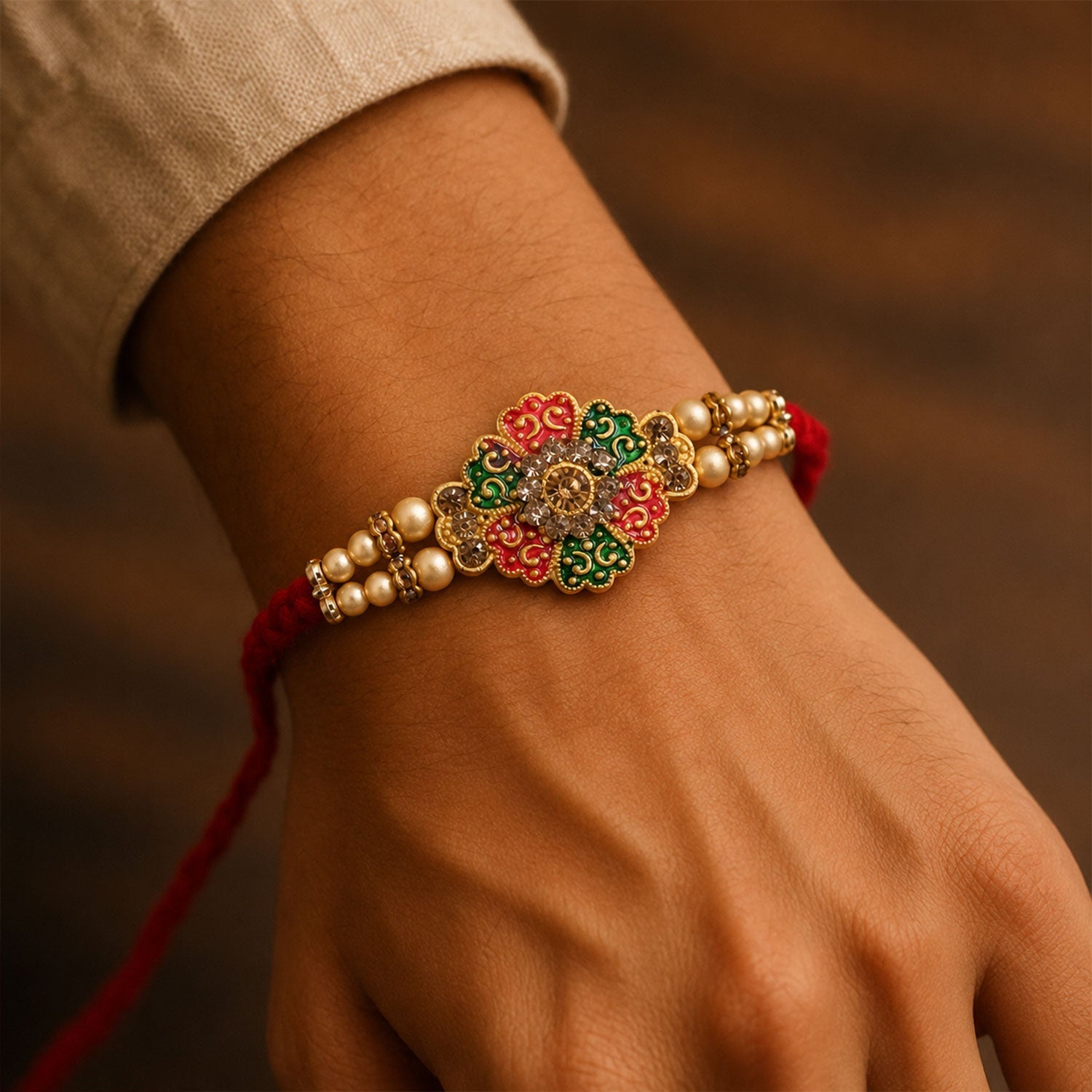 Floral Motif Traditional Beaded Designer Rakhi for Brother