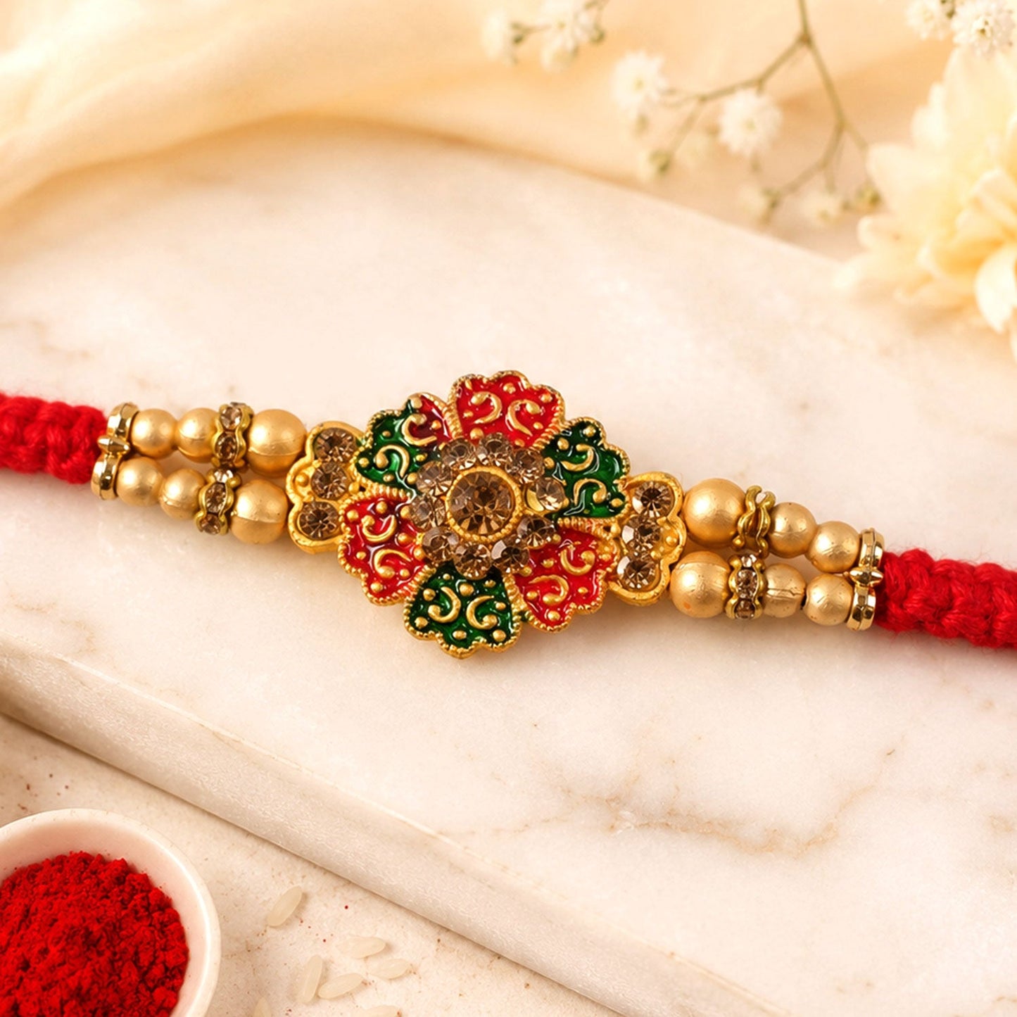 Floral Motif Traditional Beaded Designer Rakhi for Brother
