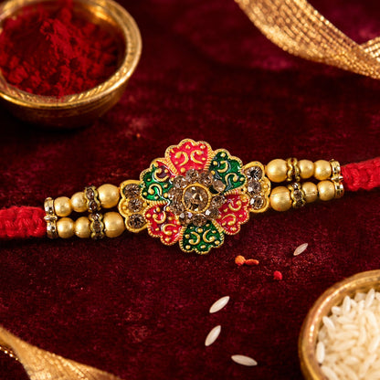Floral Motif Traditional Beaded Designer Rakhi for Brother