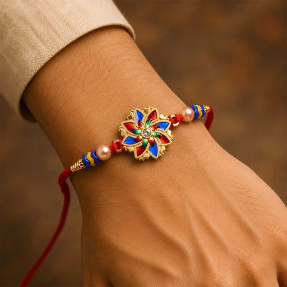 Floral Star Motif Traditional Beaded Designer Rakhi for Brother