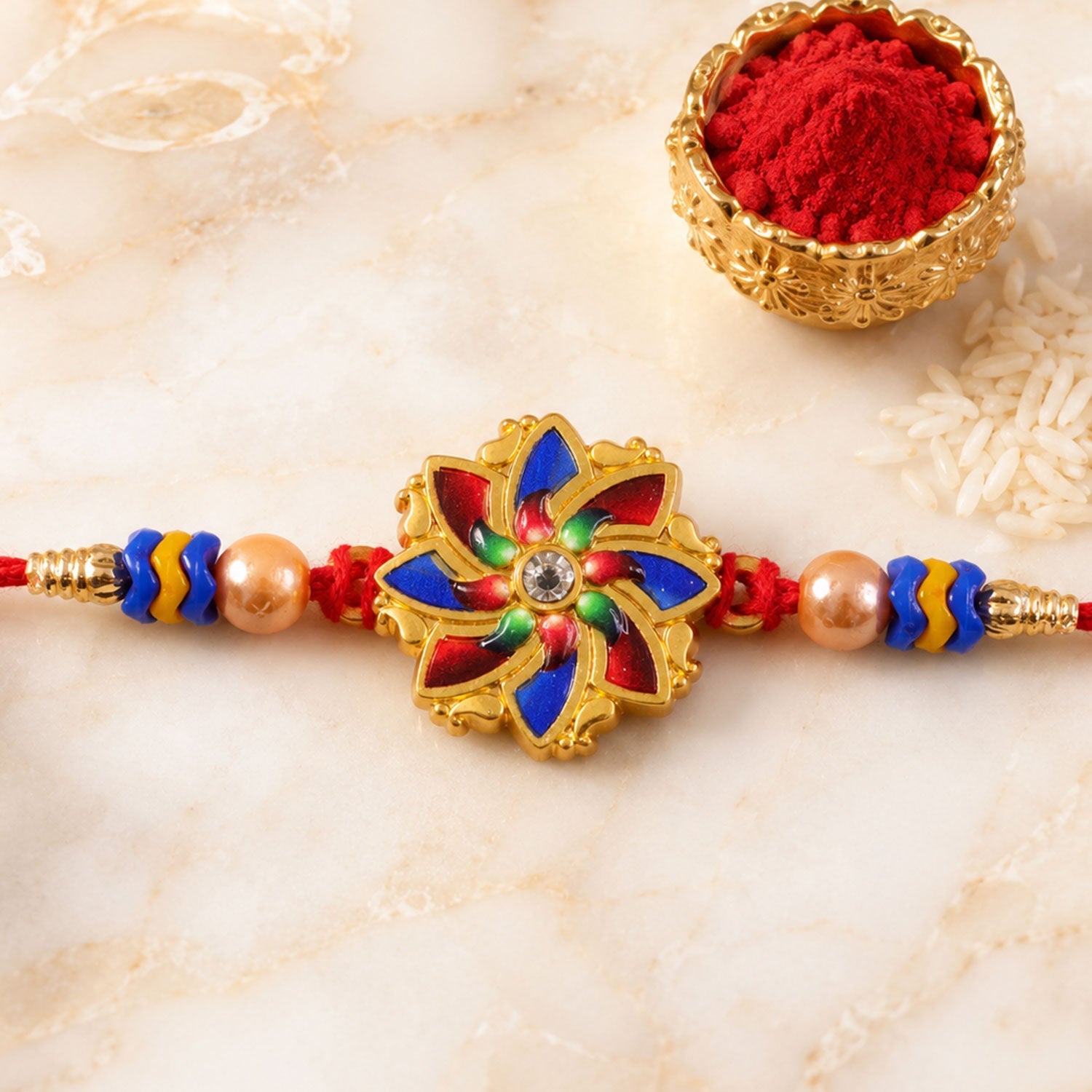 Floral Star Motif Traditional Beaded Designer Rakhi for Brother