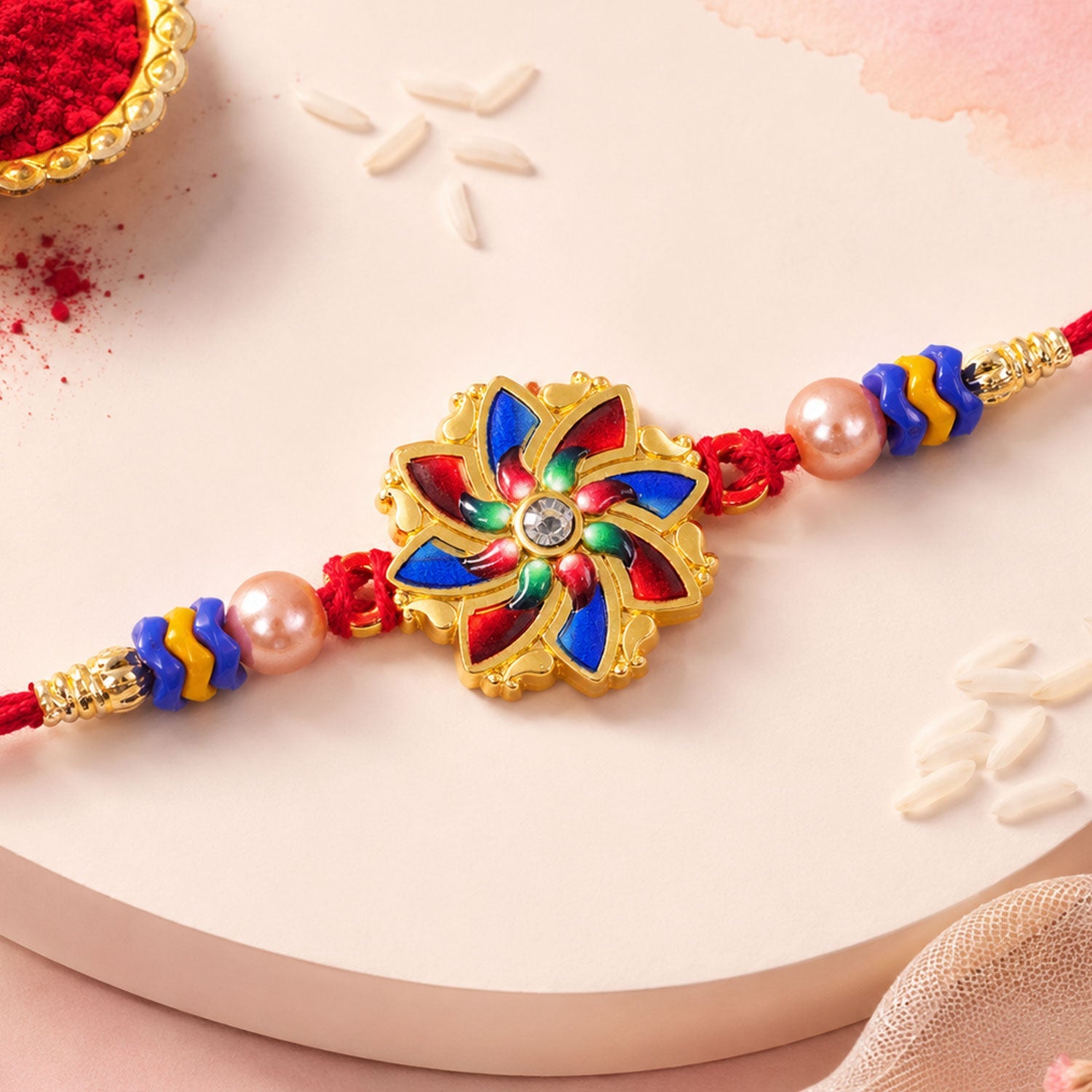 Floral Star Motif Traditional Beaded Designer Rakhi for Brother