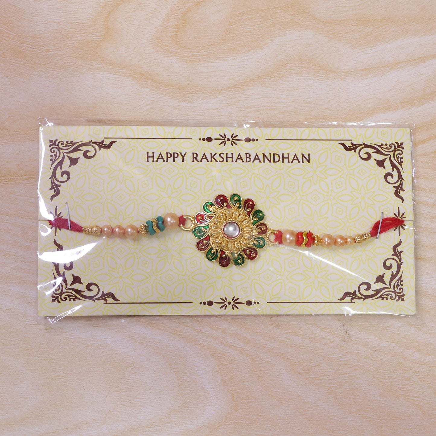 Round Floral Pearl Stone Traditional Designer Rakhi for Brother