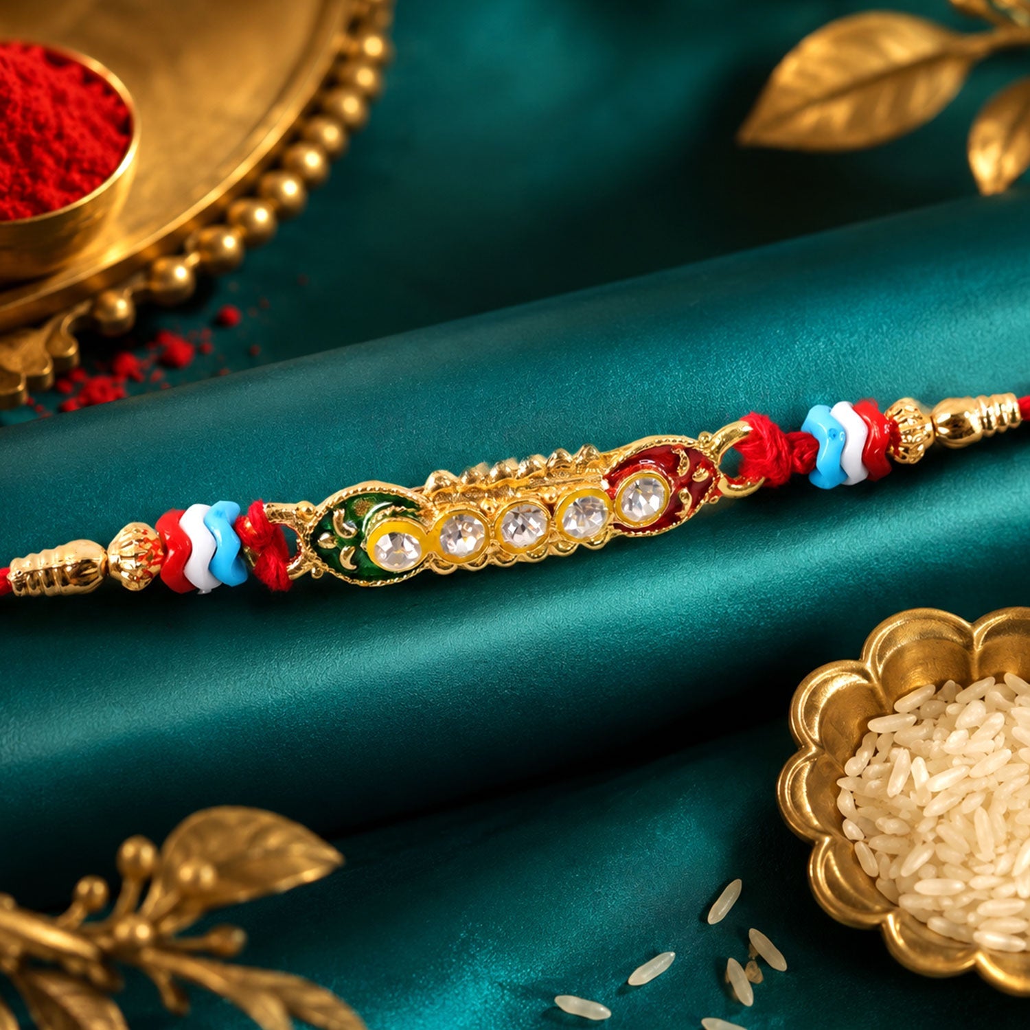 Premium Style Stone Studded Premium Designer Beaded Rakhi for Brother