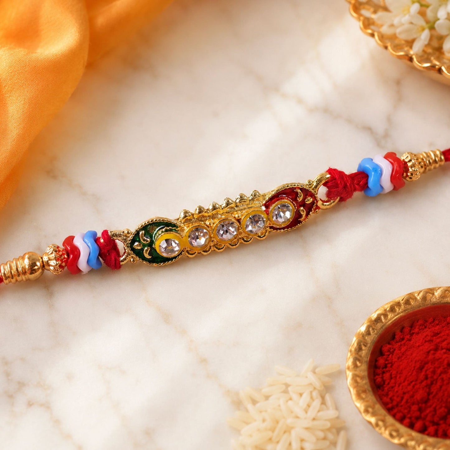 Premium Style Stone Studded Premium Designer Beaded Rakhi for Brother