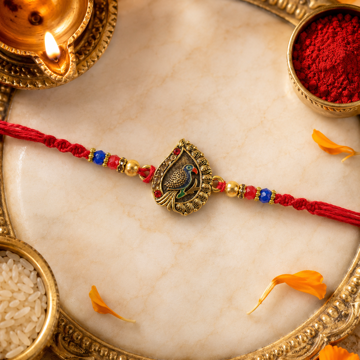 Peacock Paisley Motif Premium Beaded Designer Rakhi for Brother