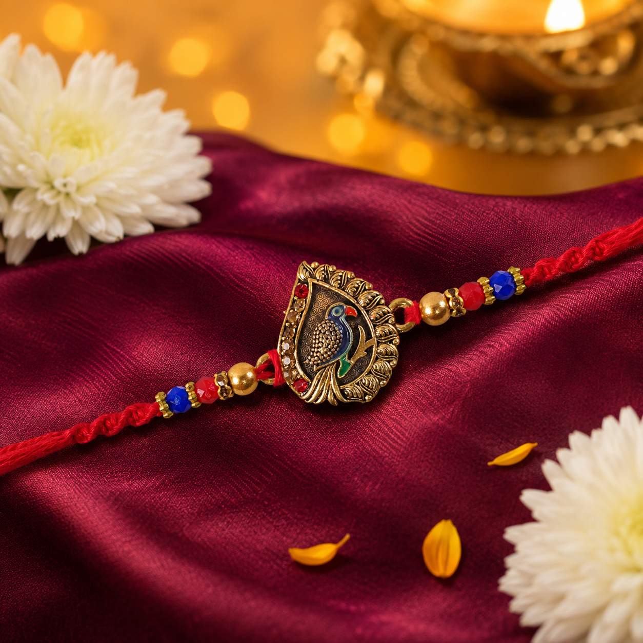 Peacock Paisley Motif Premium Beaded Designer Rakhi for Brother
