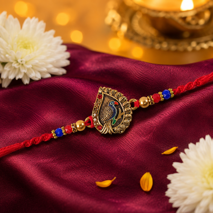 Peacock Paisley Motif Premium Beaded Designer Rakhi for Brother
