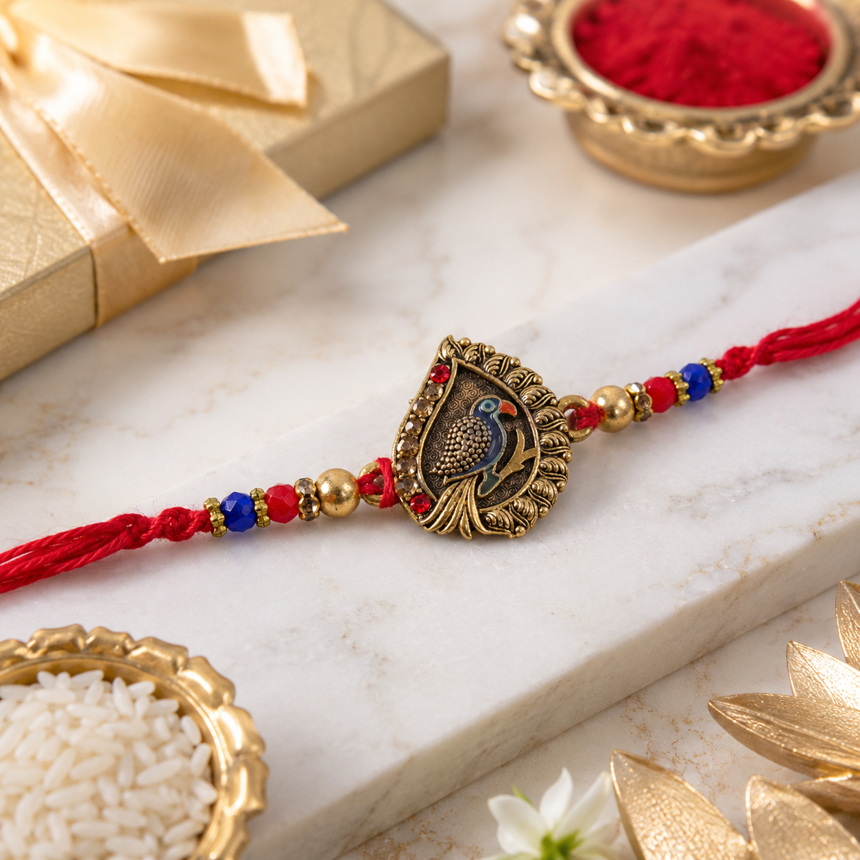 Peacock Paisley Motif Premium Beaded Designer Rakhi for Brother