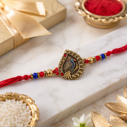 Peacock Paisley Motif Premium Beaded Designer Rakhi for Brother