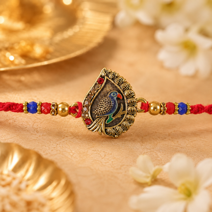 Peacock Paisley Motif Premium Beaded Designer Rakhi for Brother