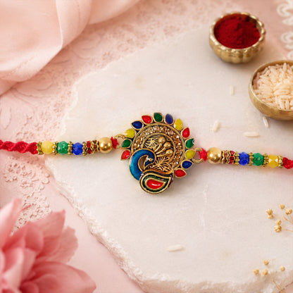 Traditional Peacock Stone Studded Designer Rakhi For Brother
