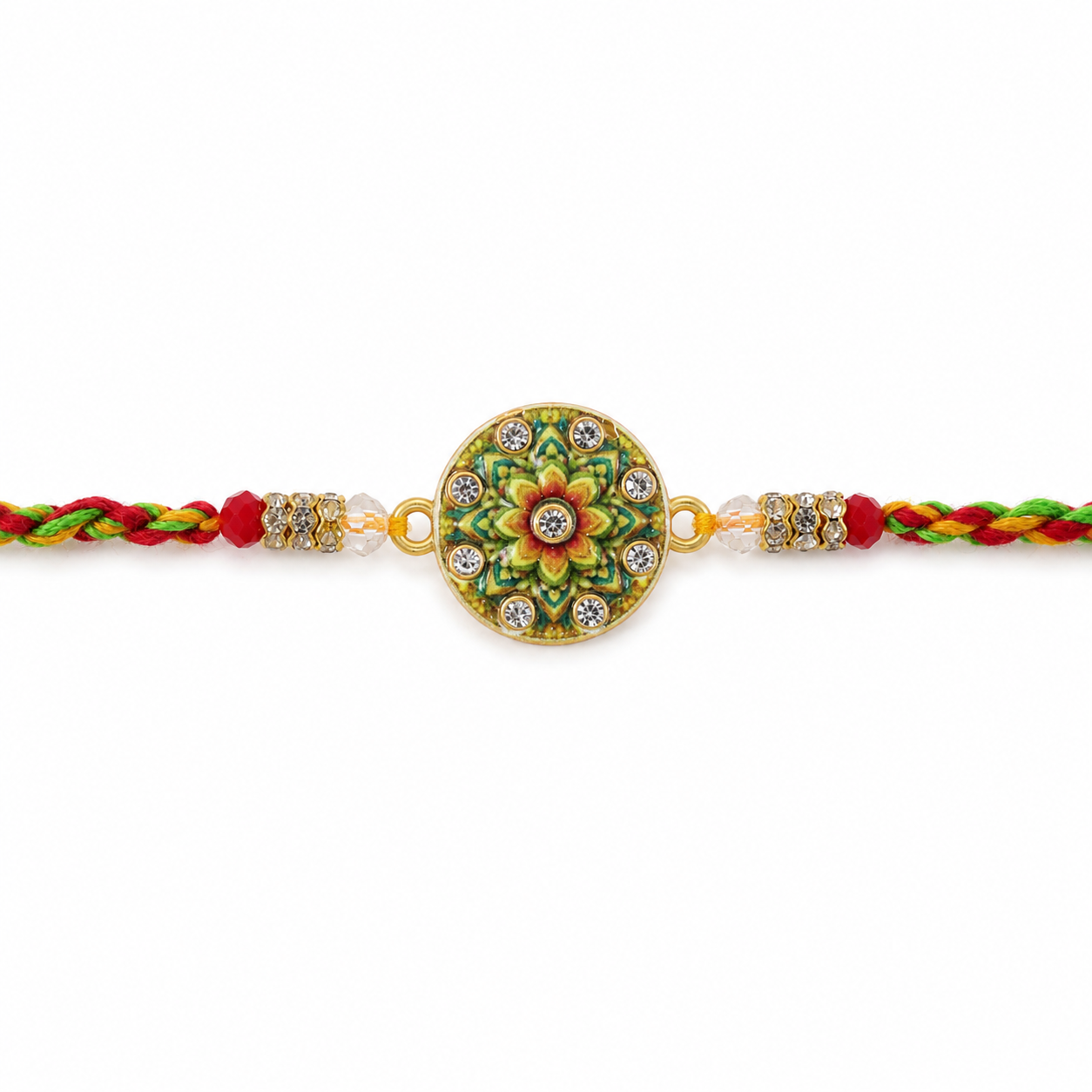 Round Floral Stone Studded Premium Designer Rakhi for Brother