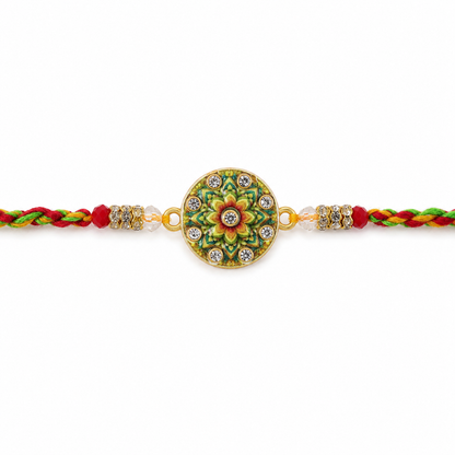Round Floral Stone Studded Premium Designer Rakhi for Brother