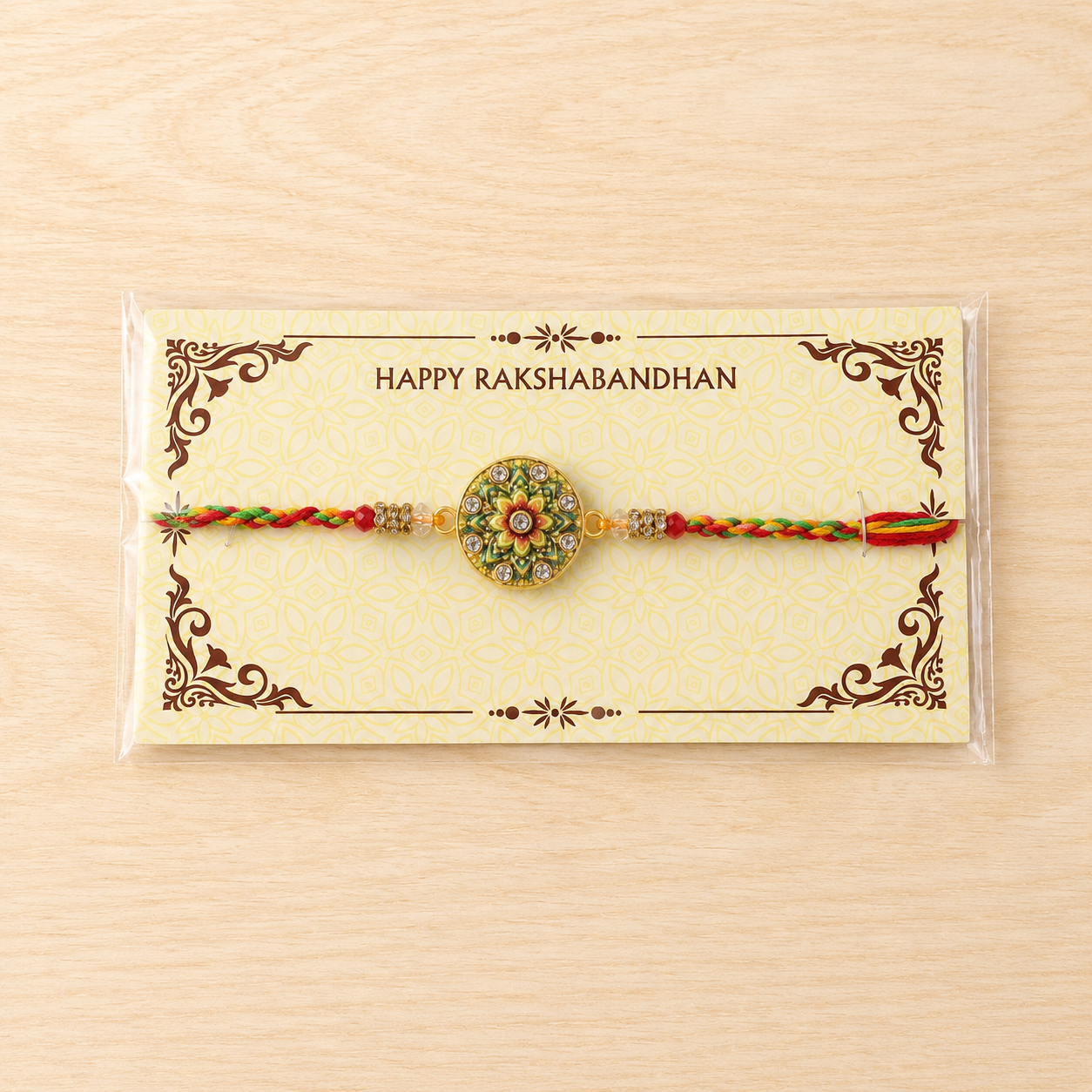 Round Floral Stone Studded Premium Designer Rakhi for Brother