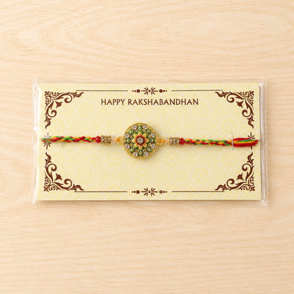 Round Floral Stone Studded Premium Designer Rakhi for Brother
