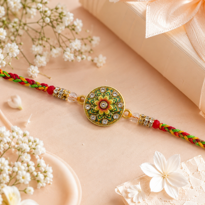 Round Floral Stone Studded Premium Designer Rakhi for Brother