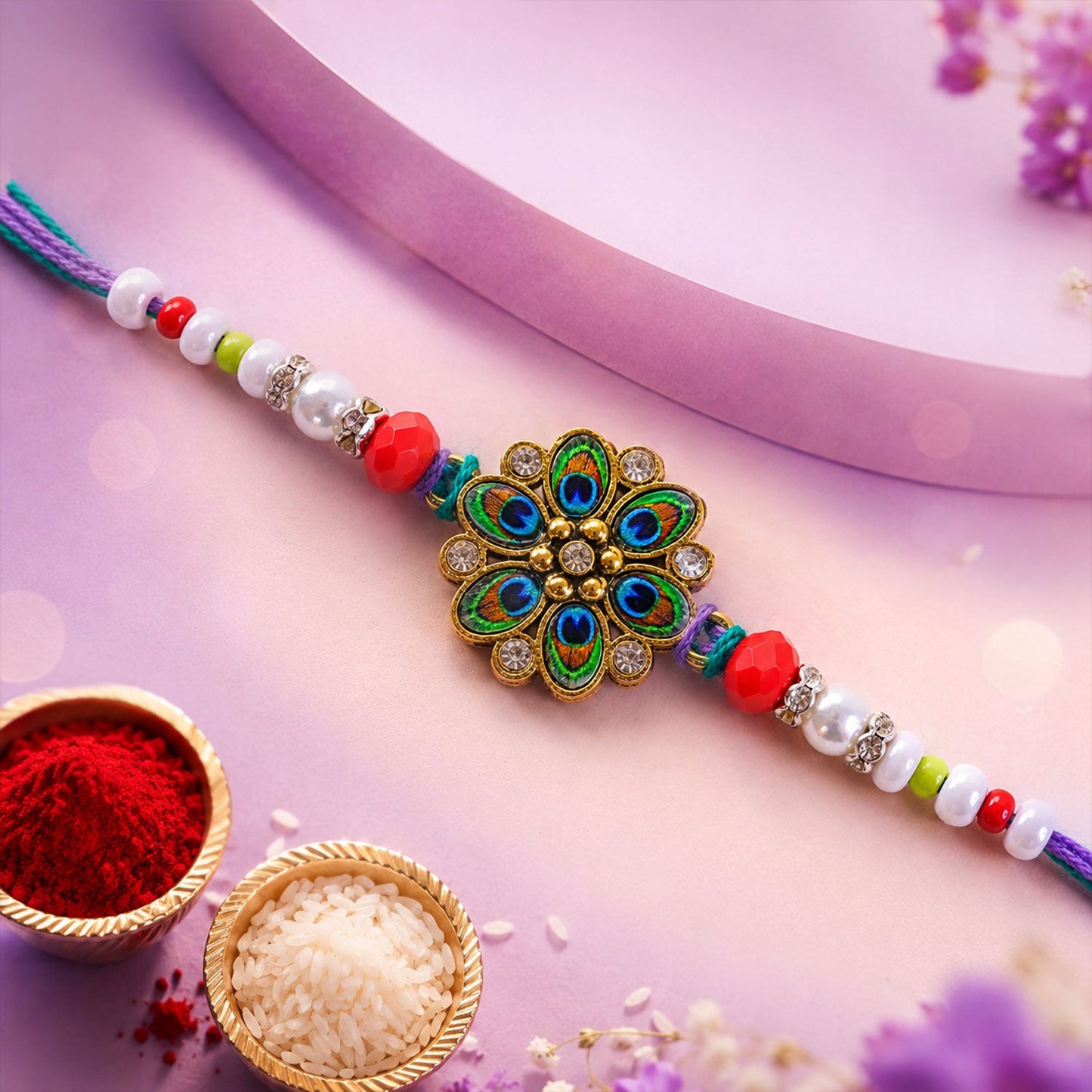 Floral Stone Cluster Premium Beaded Designer Rakhi for Brother