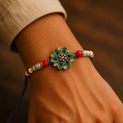 Floral Stone Cluster Premium Beaded Designer Rakhi for Brother