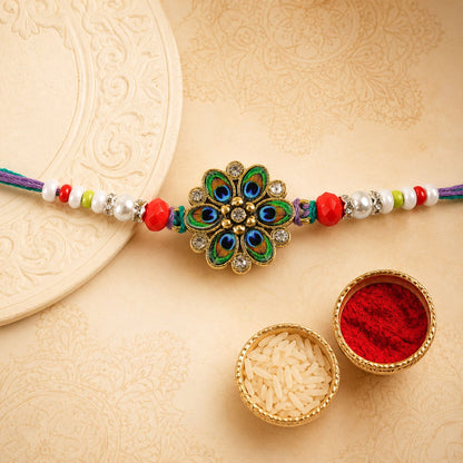 Floral Stone Cluster Premium Beaded Designer Rakhi for Brother