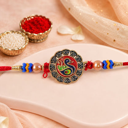 Traditional Peacock Motif Pearl Beads Designer Rakhi For Brother