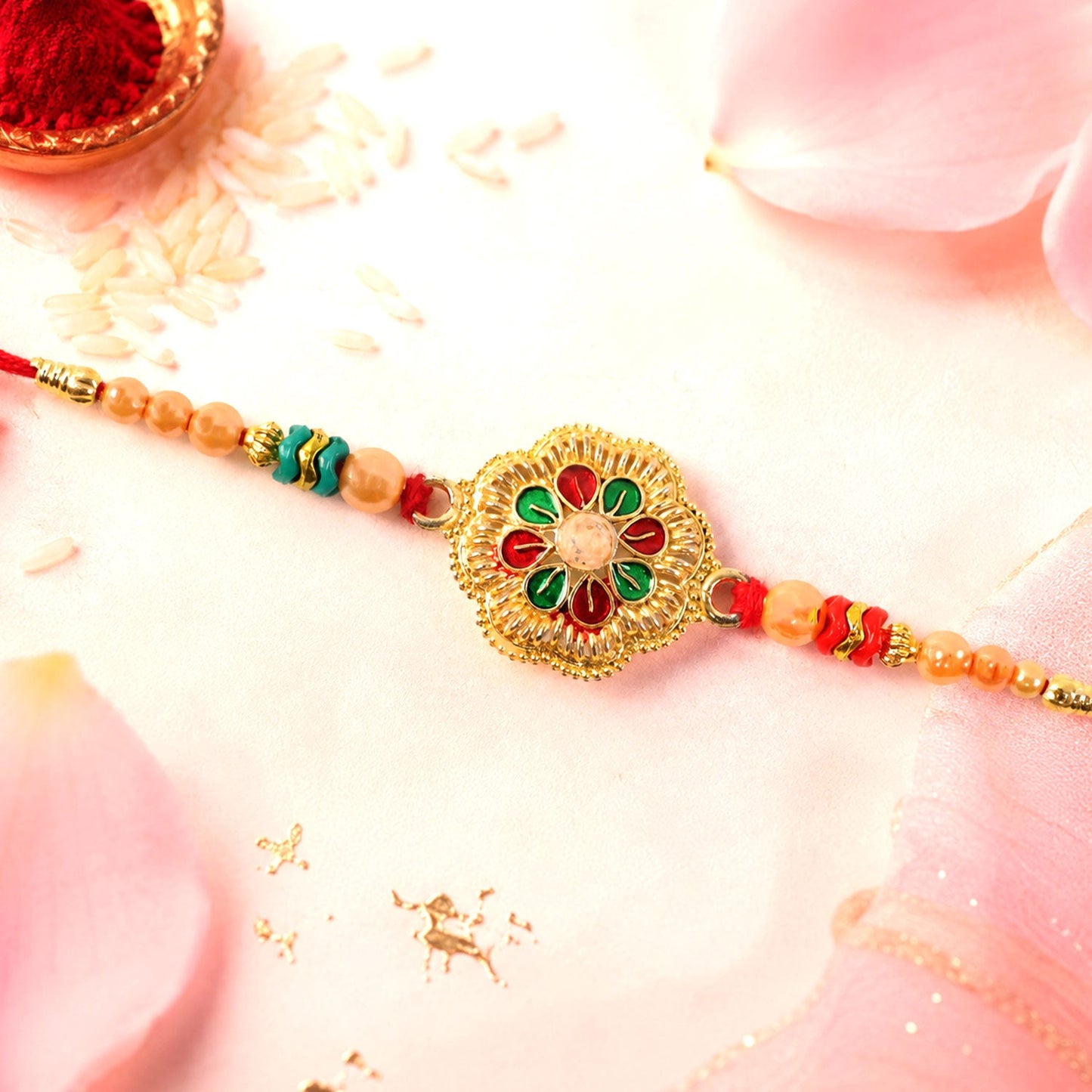 Floral Center Stone Studded Premium Designer Rakhi for Brother
