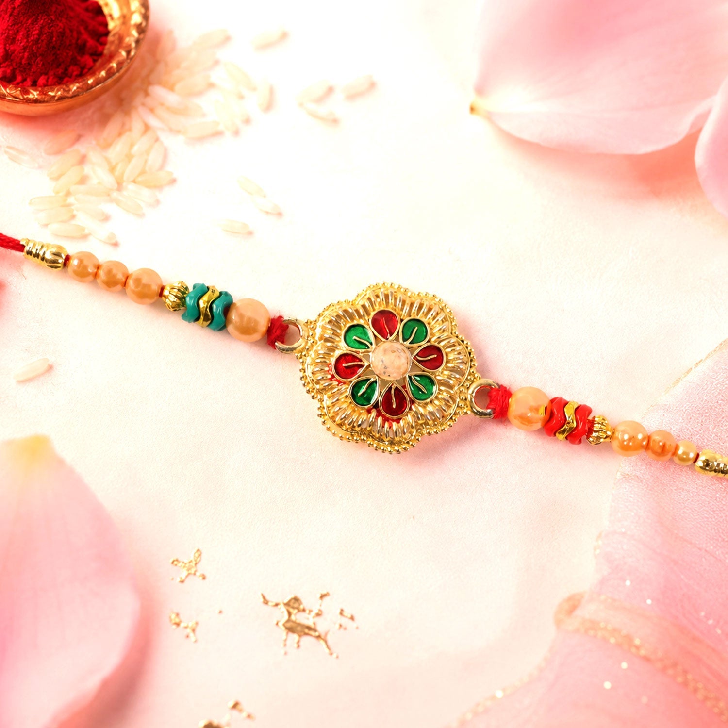 Floral Center Stone Studded Premium Designer Rakhi for Brother